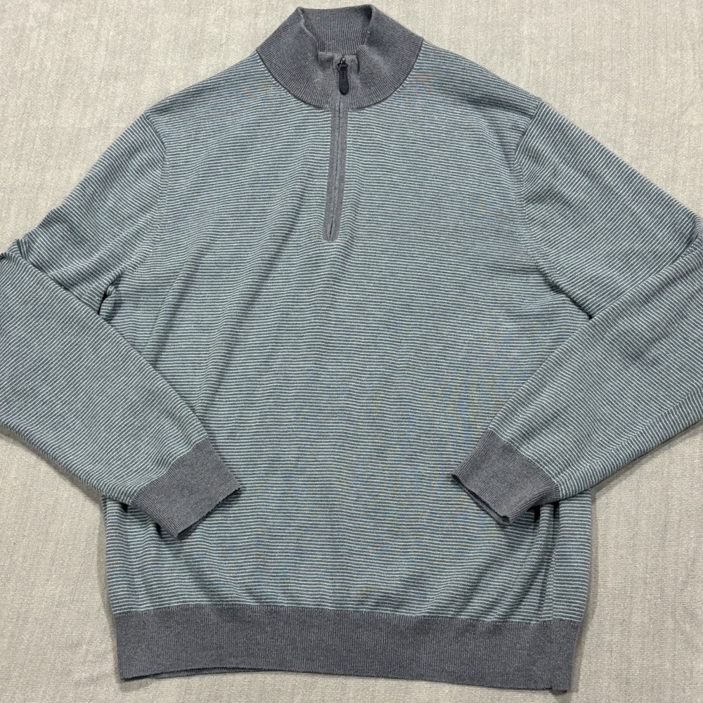 Vineyard Vines‎ Cashmere Cotton Blend 1/4 Zip Sweater Mens Large Blue Striped